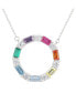 ფოტო #3 პროდუქტის Suzy Levian Sterling Silver Cubic Zirconia Rainbow Alternating Banquette Open Circle Necklace