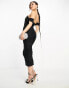 Фото #4 товара Jaded Rose ruched corset waist sheer midaxi dress in black