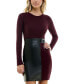 Фото #1 товара Juniors' Bodycon Faux-Leather Long-Sleeve Sweater Dress