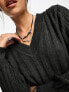 Object knitted rib v neck jumper in dark grey dgm, M - фото #3