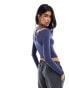 Фото #2 товара Pull&Bear long sleeved top with tie shoulder detail in petrol blue