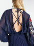 Фото #5 товара ASOS DESIGN embroidered blouson open back pleated midi dress in navy