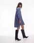 Topshop mini shirt dress with step hem in blue stripe