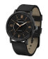 ფოტო #2 პროდუქტის Black Dial with Black Plated Steel and Black Leather Watch 44 mm