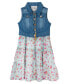 ფოტო #4 პროდუქტის Toddler & Little Girls Denim Vest Dress Outfit with Necklace, 3 PC