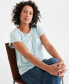 Фото #2 товара Women's Short-Sleeve Smocked-Neck Knit Top, Created for Macy's