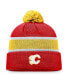 Фото #3 товара Men's Red, Yellow Calgary Flames Breakaway Cuffed Knit Hat with Pom