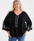 Фото #1 товара Plus Size Embroidered Pintuck Blouse, Created for Macy's