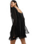 Фото #8 товара Miss Selfridge chiffon lace mix tie front mini dress in black