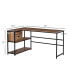 L-Shaped Home Office Computer Desk with Open Storage Shelves, Black/Brown