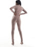 Фото #7 товара Simmi contour zip detail split leg unitard in taupe