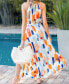 Women's Abstract Print Waist Tie Maxi Beach Dress