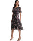 Women's Floral Flutter-Sleeve Belted Dress