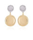 Two-Tone Glass Stone Circle Coin Drop Clip On Earrings