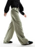 Stradivarius tailored trouser with belt in khaki