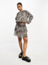 Фото #1 товара JDY chiffon ruffle mini skirt co-ord in brown leopard print