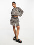 JDY chiffon ruffle mini skirt co-ord in brown leopard print