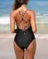 Women's Cross Back Ruched One Piece Swimsuit