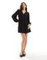 Фото #3 товара ASOS DESIGN linen effect v-neck mini smock dress in black & white pinstripe