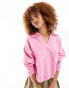 Monki long sleeve collar polo knitted sweater in pink Розовый, M - EU 42-44 - фото #1