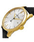 Alexander Watch A911-07, Stainless Steel Yellow Gold Tone Case on Black Embossed Genuine Leather Strap