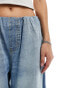 Weekday Mission denim wide leg joggers with seam detail in light blue wash