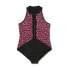 Women's Plus Size Zip-Up Racerback One Piece Swimsuit - Aqua Green Pink 22W