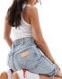 Wrangler longer length cowboy denim shorts in light blue wash