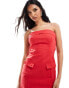 Фото #4 товара Kaiia linen look tailored fold over bandeau pocket detail maxi dress in red