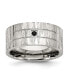 Stainless Steel Brushed Polished Black CZ 10mm Flat Band Ring