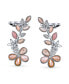 ფოტო #2 პროდუქტის Light Pink Mop Mother Of Pearl Flower Crawler Cartilage Earrings For Women For Teen Clip Back Rhodium Plated Brass
