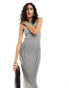 Фото #2 товара ASOS DESIGN knitted plated midi dress with contrast trim in grey