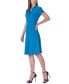 ფოტო #5 პროდუქტის Short Sleeve Knee Length V Neck Rouched Wrap Dress