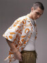 Фото #2 товара Topman short sleeve relaxed revere handdrawn abstract shirt in ecru and orange