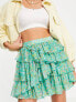 Фото #1 товара Miss Selfridge festival chiffon rara mini skirt in green ditsy