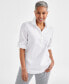 Фото #1 товара Women's Printed Cotton Split-Neck Popover Shirt, Created for Macy's