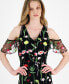 Фото #4 товара Women's Fresh Cut Embroidery Cold-Shoulder Midi Dress