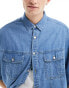 ASOS DESIGN short sleeve oversized denim shirt in washed blue Verwaschenes Blau, XS - Chest 36 - фото #3