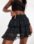 Фото #4 товара Stradivarius STR lace up ruffle mini skirt in grunge floral print