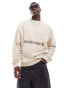 ASOS DESIGN oversized sweatshirt with text print in washed beige Бежевый, S - Chest 38 - фото #1