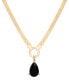 ფოტო #1 პროდუქტის Onyx & Diamond Accent Pear-Shaped Herringbone 18" Pendant Necklace in 14k Gold-Plated Sterling Silver