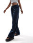 Фото #1 товара Bershka tie waist wide leg linen trousers in navy