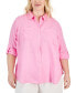 Фото #1 товара Plus Size 100% Linen Roll-Tab Shirt, Created for Macy's