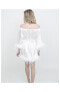 Women's Bridal Off-The-Shoulder Hair and Makeup Robe Feather Trim On The Sleeve and Hem