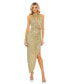Women's Sequined High Neck Keyhole Asymmetrical Gown