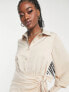 In The Style x Terrie Mcevoy button through wrap detail shirt dress in stone