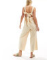 Фото #4 товара ASOS DESIGN linen tie back cropped jumpsuit in stone