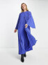 Фото #1 товара ASOS DESIGN dobby pleated midi dress with pleated long sleeves and V detail in purple