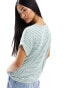 ONLY soft round neck t-shirt in sage & white stripe