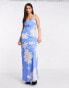 ASOS DESIGN cami bias maxi dress with large floral print in blue